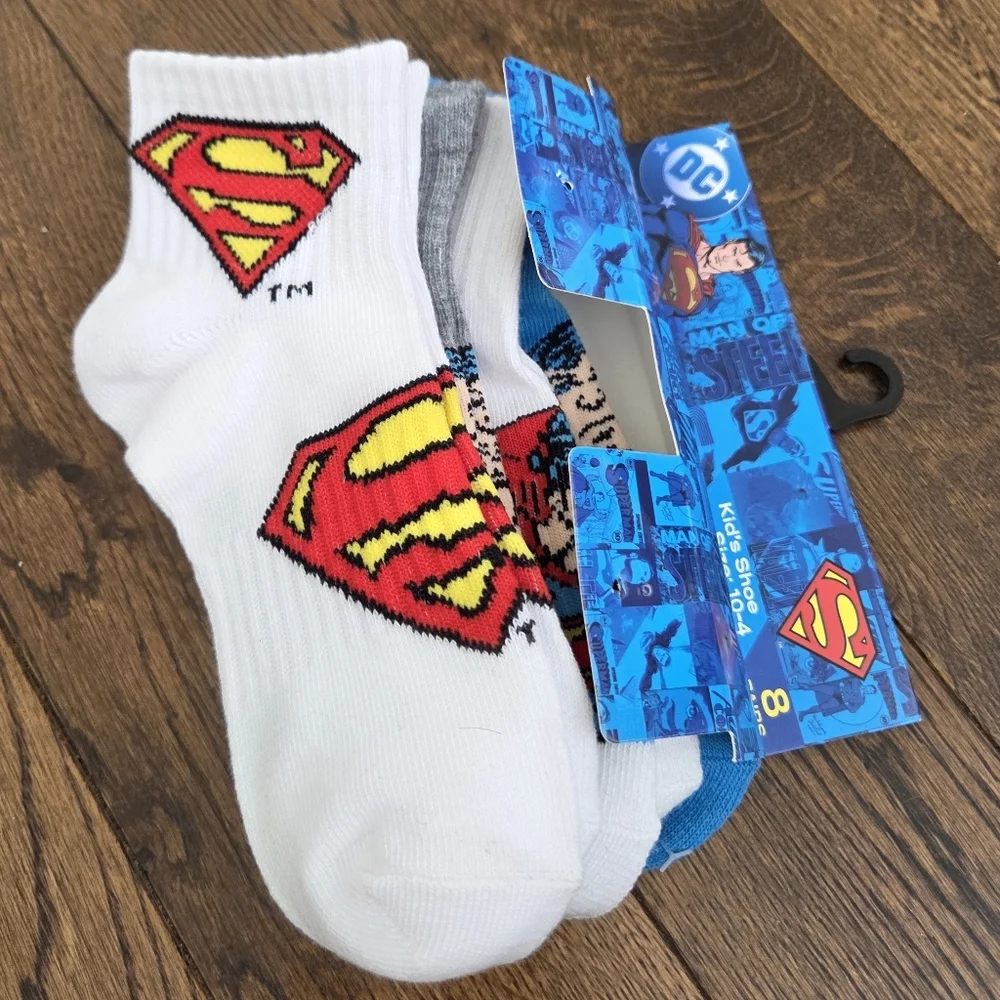 Superman Crew Socks - Multi Color 4 Pack Kids Size 10-4